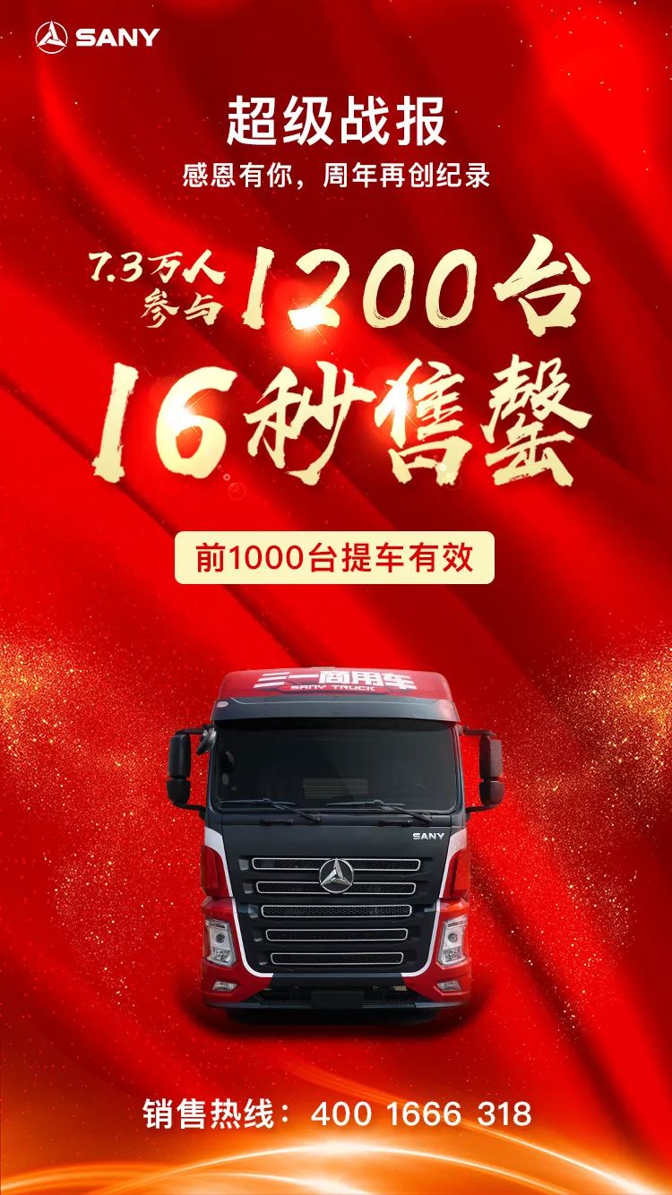 7.3万人抢购，16秒1200台，三一重卡再创销售神话 