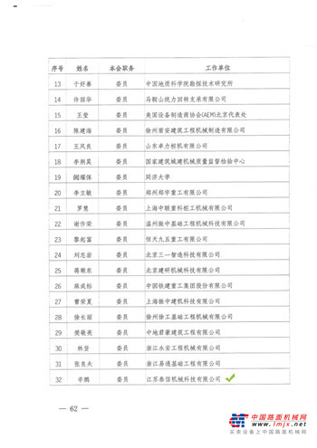 泰信机械董事长辛鹏当选全国建机标委会第三届基础施工设备分技术委员会委员