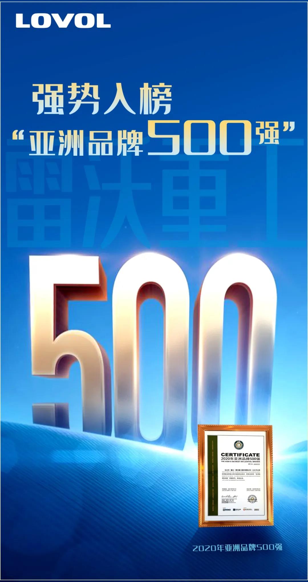 实力彰显，硬核雷沃入围2020年“亚洲品牌500强”