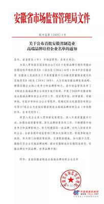 喜讯！合力成功入选安徽省首批制造业高端品牌培育企业名单！