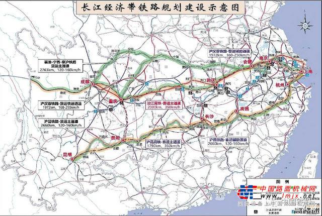 根據圖示,長江經濟帶的鐵路通道主要概括下來就是客運通道和貨運通道.