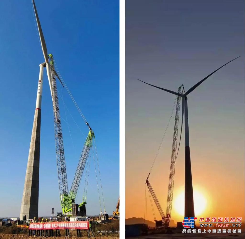 ZCC9800W助力彭澤縣核電帽子山12.5MW分散式風電項目首台風機吊裝成功