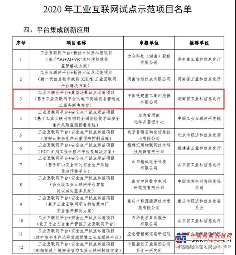 数智赋能，转型领航，铁建重工入选工信部2021年工业互联网APP优秀解决方案