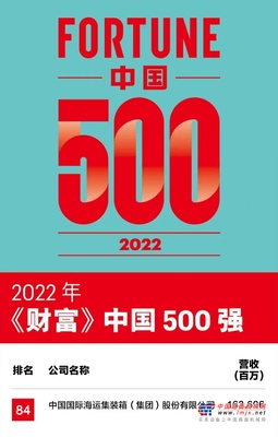 【集团新闻】中集位列2022《财富》中国500强84名 排名提升35位