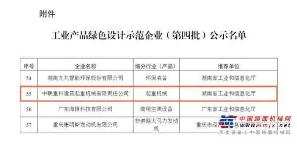 国家级荣誉+1！中联重科建起获评国家“工业产品绿色设计示范企业”