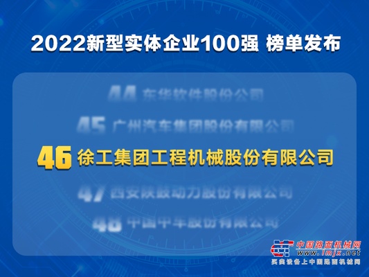 2022新型实体企业百强发布！徐工机械领跑行业
