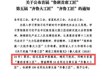 喜報！邱峰被授予山東省“魯班首席工匠”榮譽稱號！