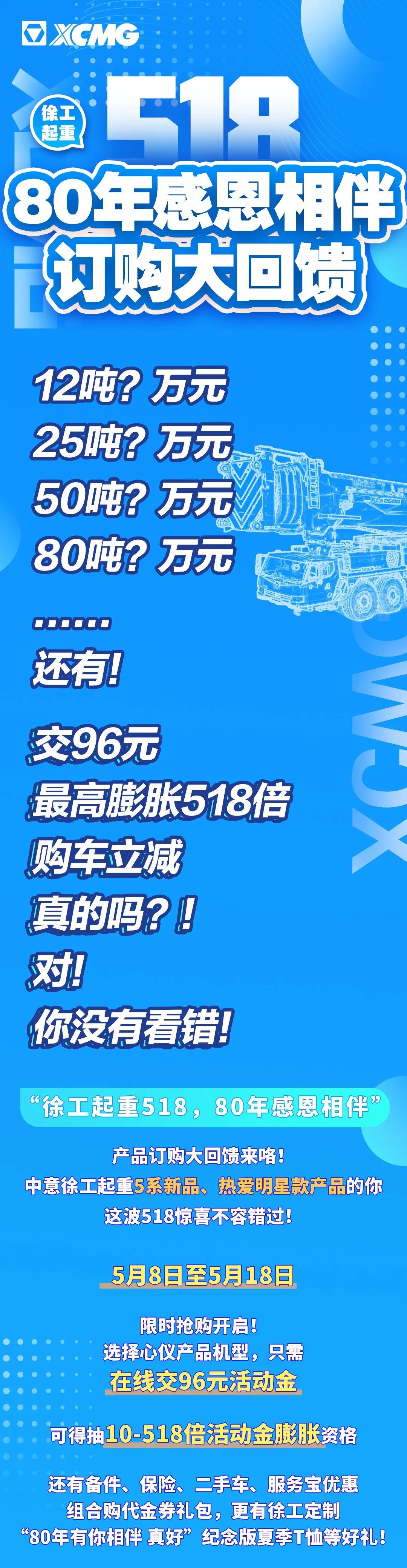 “徐工起重518，80年感恩相伴”產品訂購大回饋！