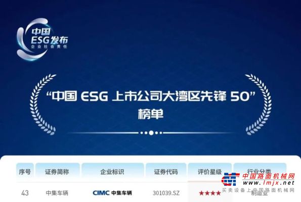 【集团新闻】喜讯 I 中集车辆成功入选 “中国ESG上市公司大湾区先锋50”企业