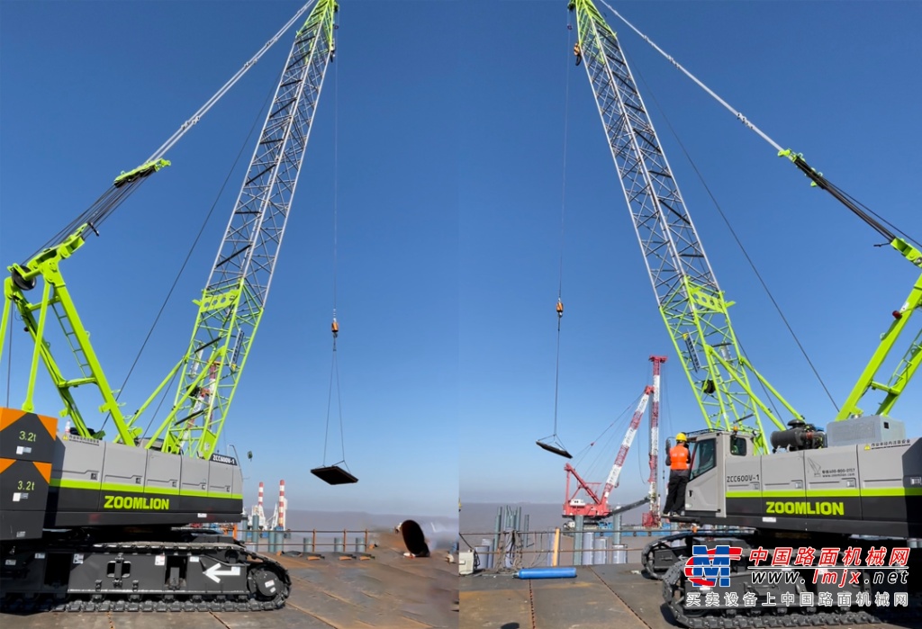 施工案例丨ZCC600V-1履带起重机助力杭州湾跨海铁路桥作业平台建设
