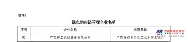 柳工入选工信部“绿色供应链管理企业”