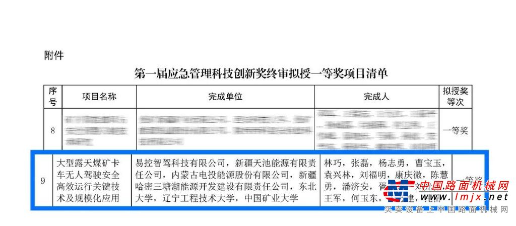  易控智驾联合产学研伙伴荣获首届应急管理科技创新一等奖